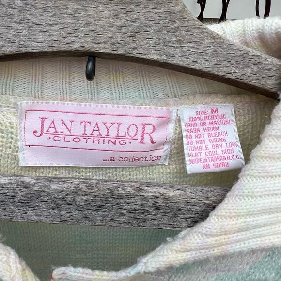 VTG Jan Taylor Pastel Stripe Henley Fair Isle Sweater pink green yellow MEDIUM - Picture 3 of 6
